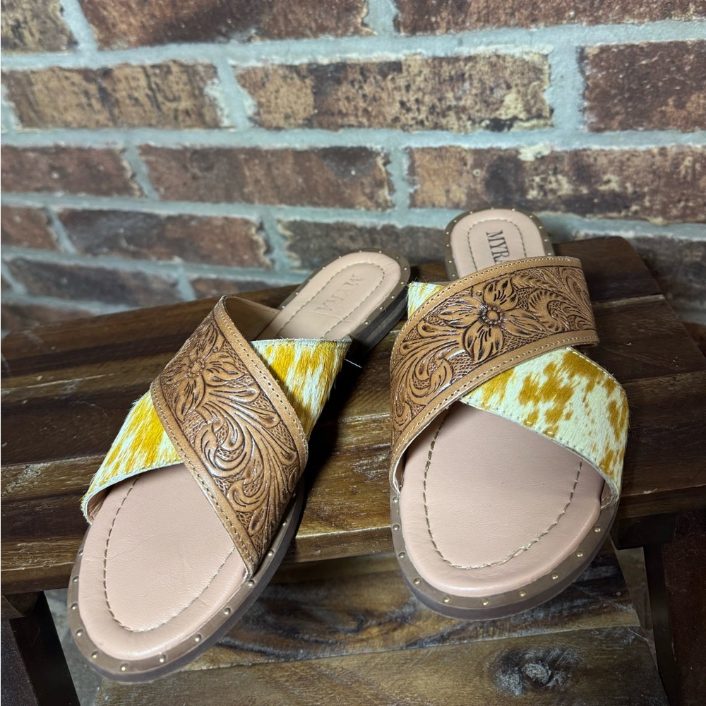 MYRA Hair on Hide/Tooled Sandals
